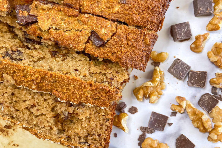 Healthy banana bread with chocolate and walnuts